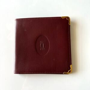 Authentic Cartier Burgundy Leather Wallet with Gold Accents